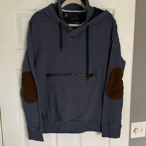 Marc Ecko Navy Hoodie with Brown Patches